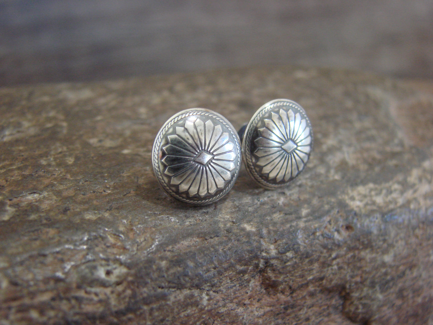 Native American Sterling Silver Concho Post Stud Earrings by Yazzie