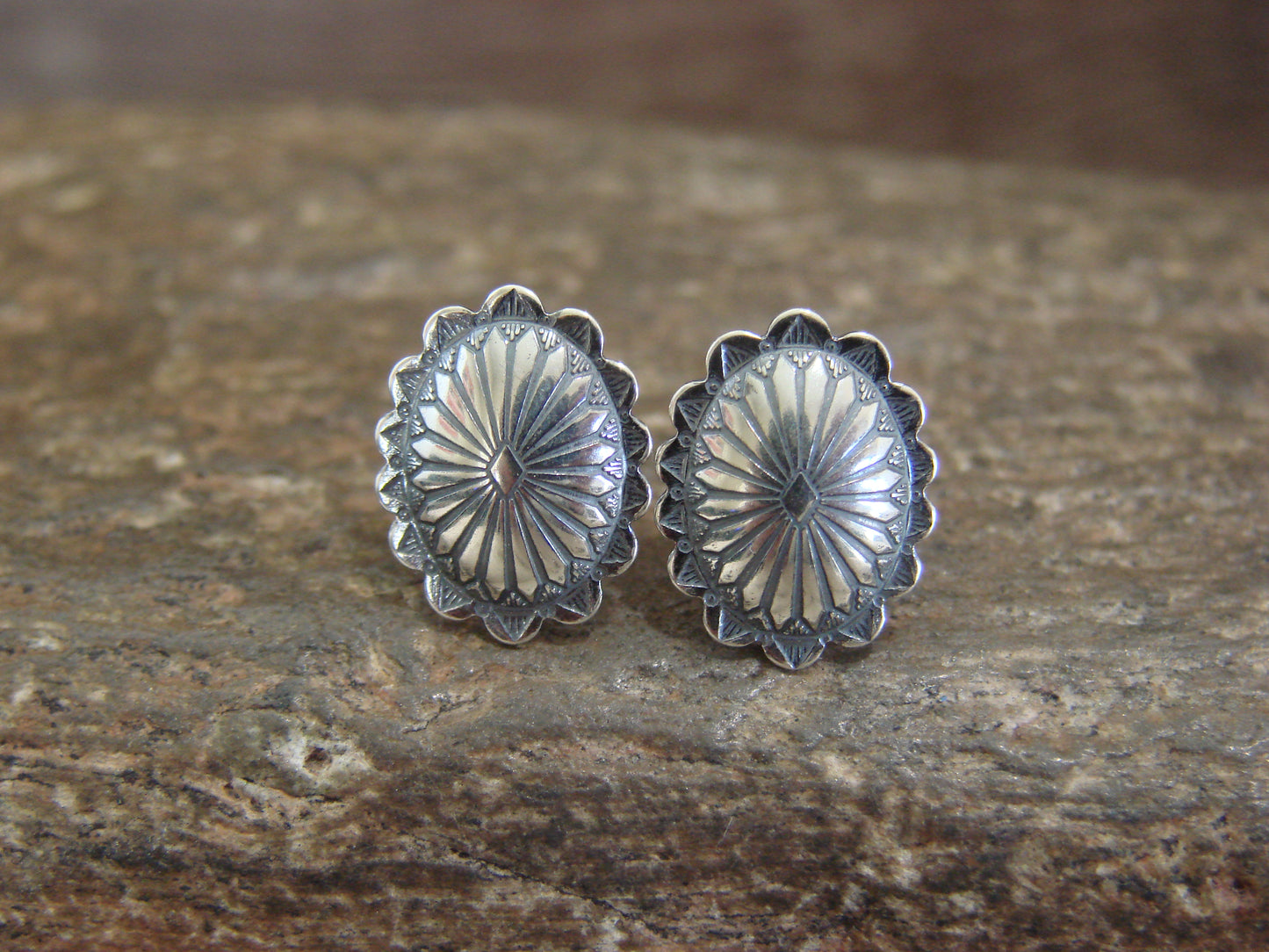 Native American Sterling Silver Concho Post Stud Earrings by Yazzie