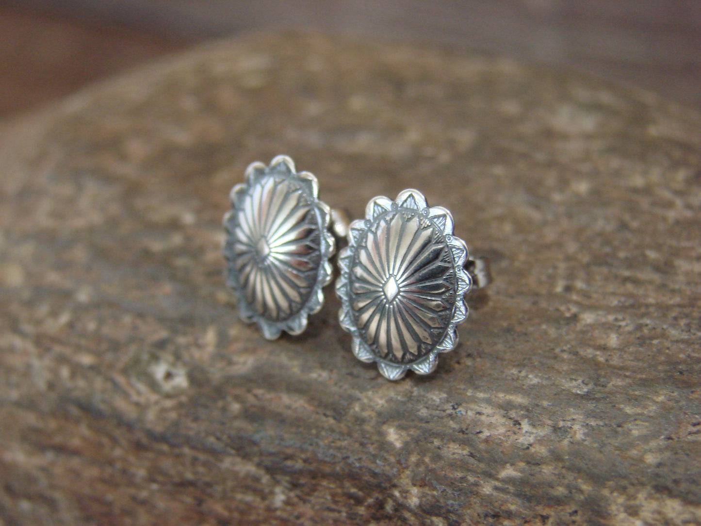 Native American Sterling Silver Concho Post Stud Earrings by Yazzie