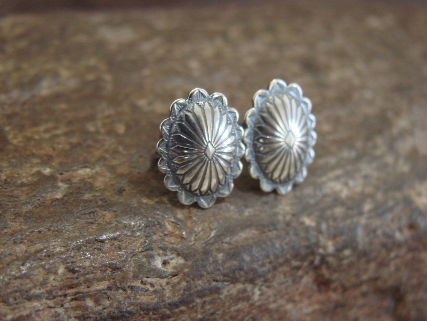 Native American Sterling Silver Concho Post Stud Earrings by Yazzie