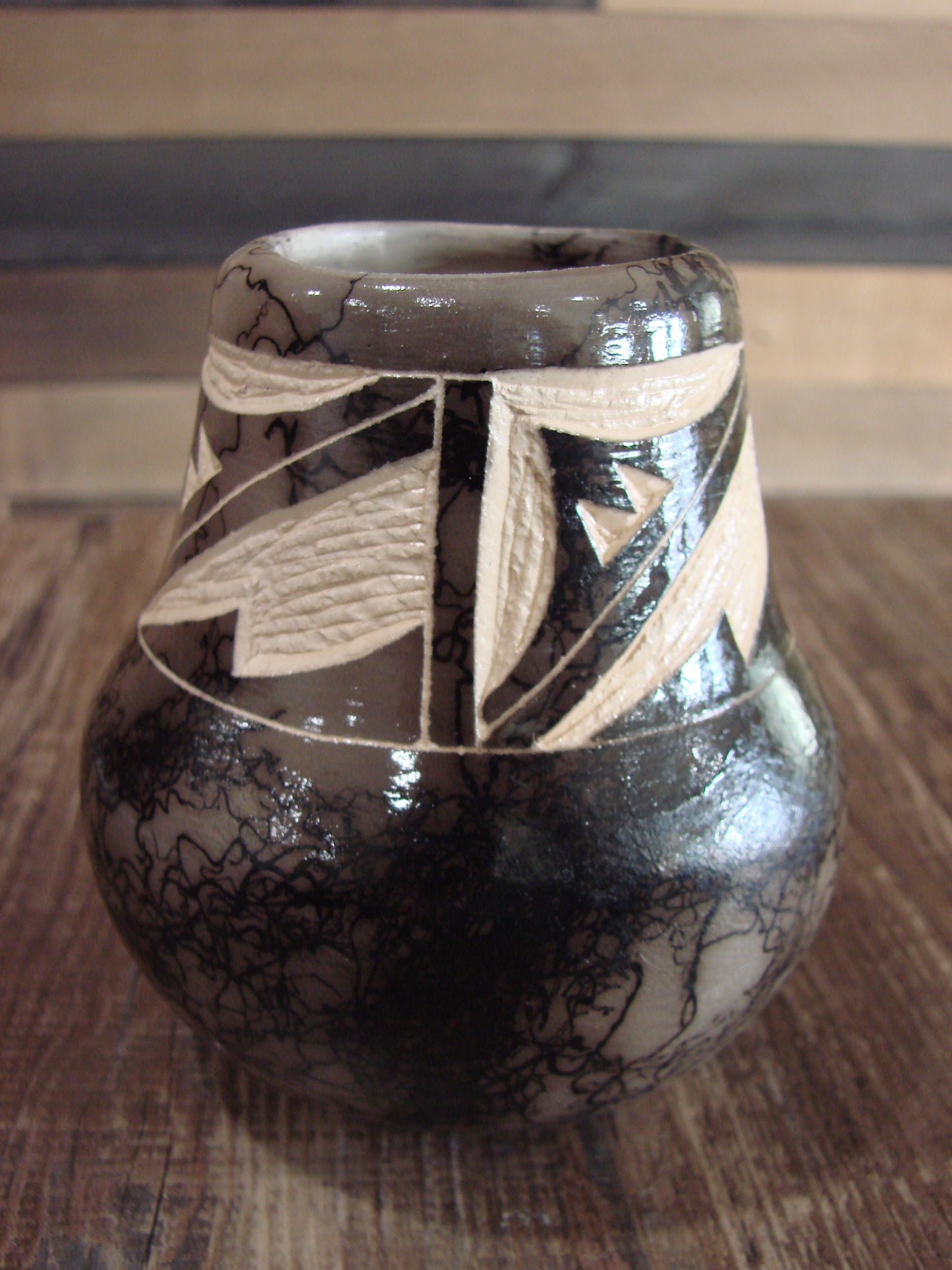 Small Native American Navajo Indian Horse Hair Pottery by Vail