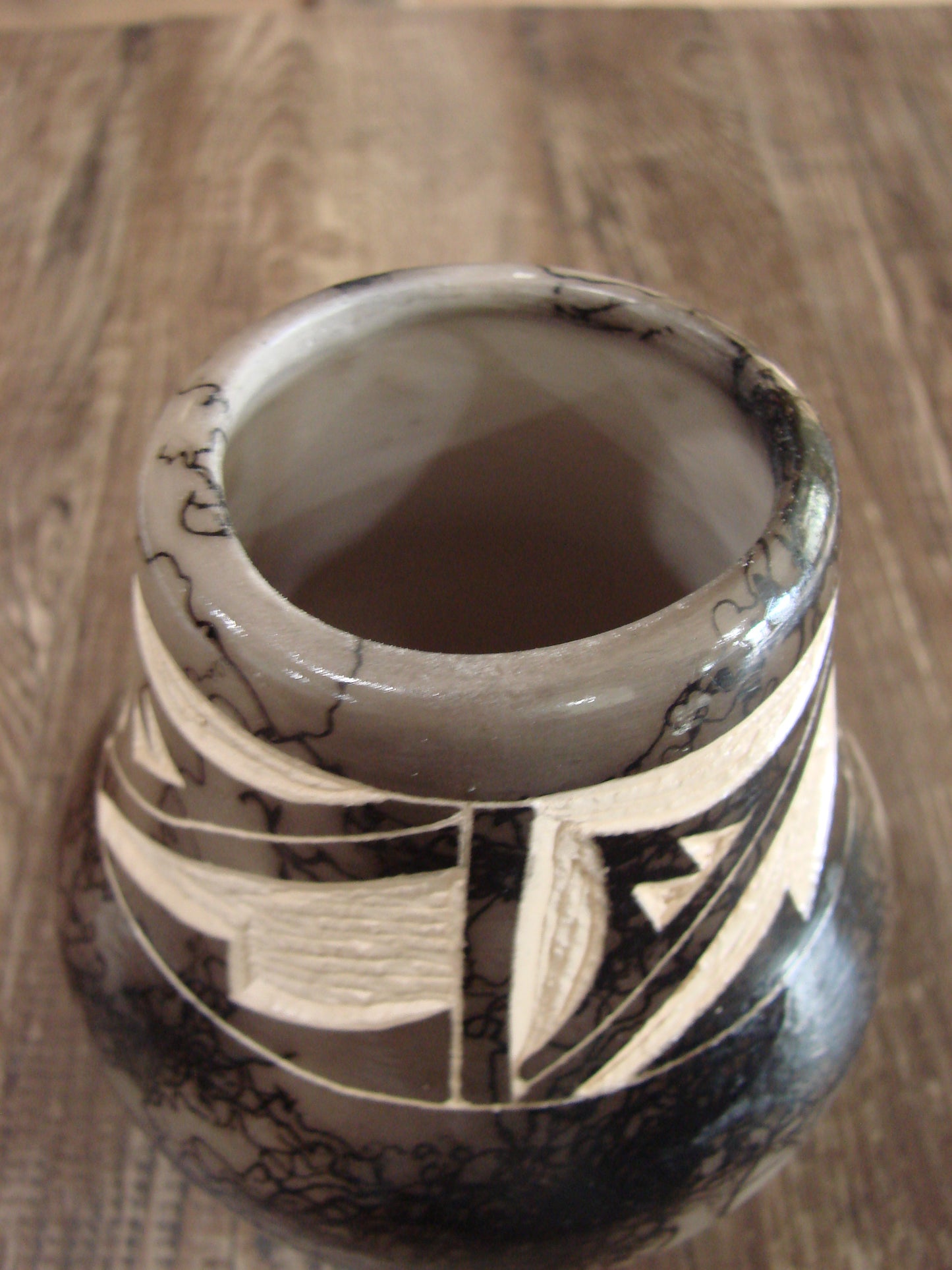 Small Native American Navajo Indian Horse Hair Pottery by Vail