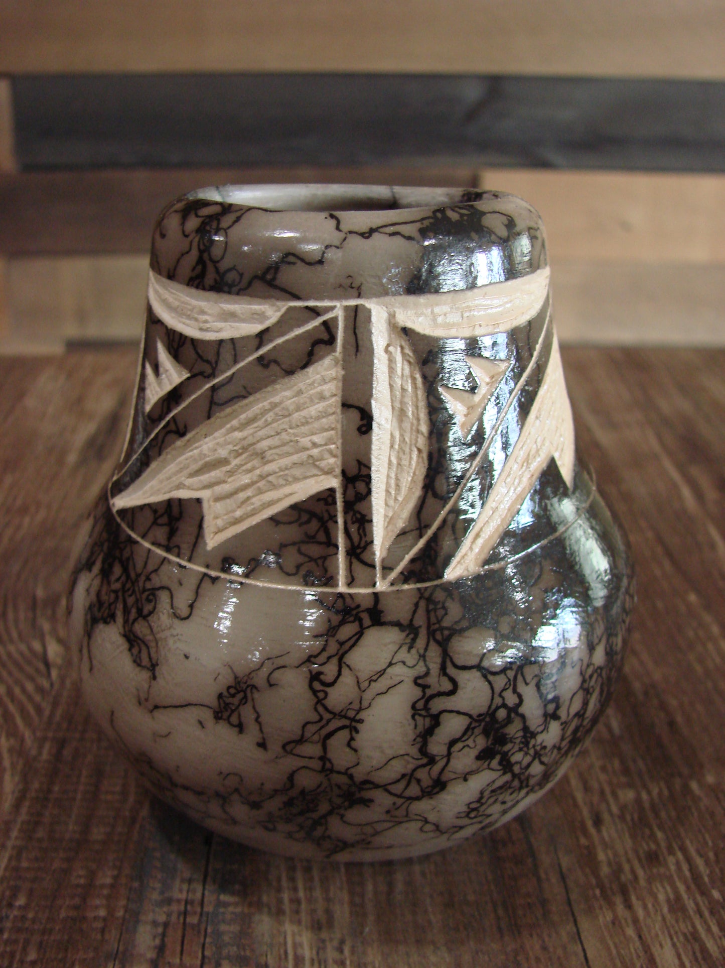 Small Native American Navajo Indian Horse Hair Pottery by Vail