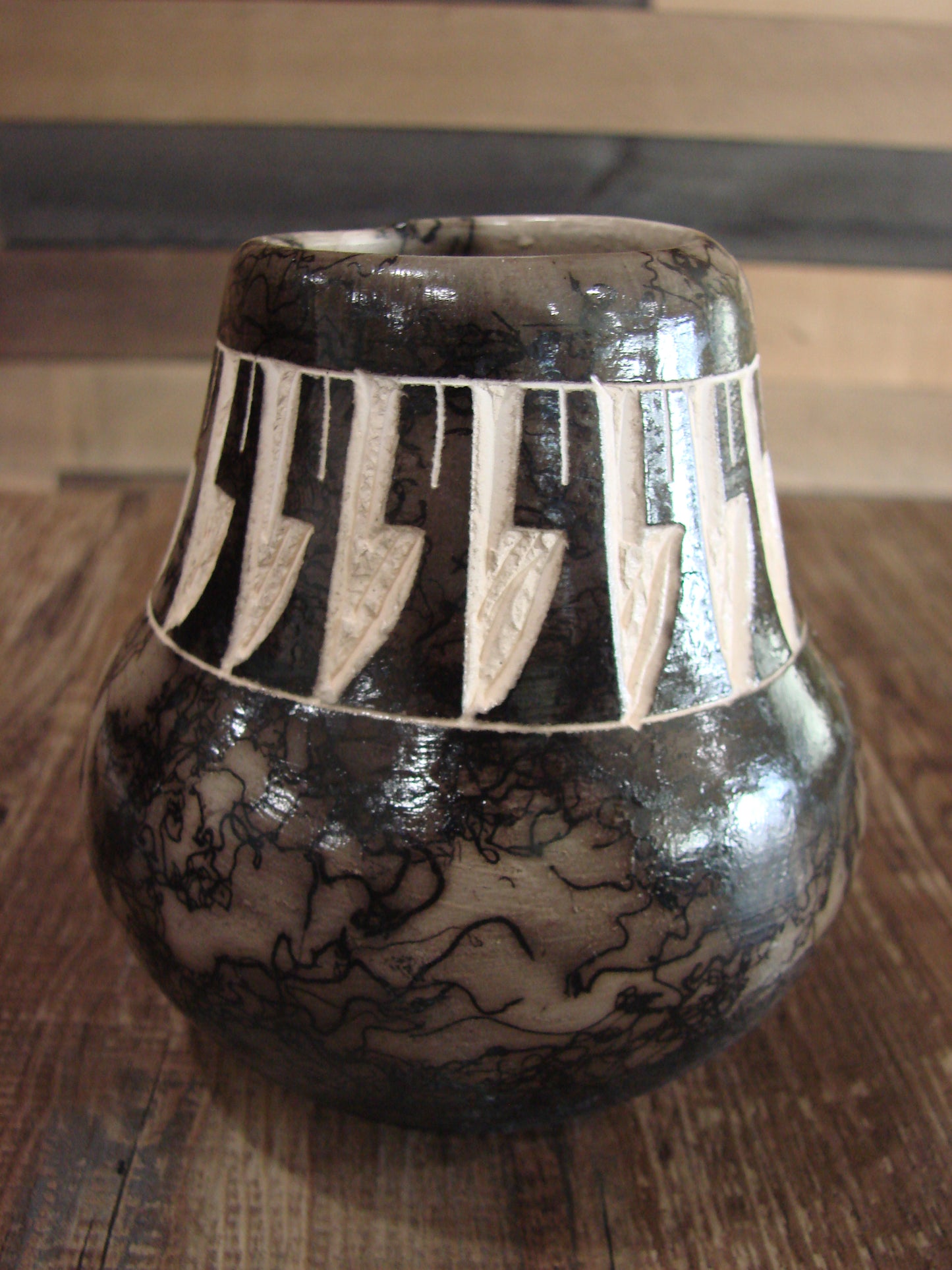 Small Native American Navajo Indian Horse Hair Pottery by Vail