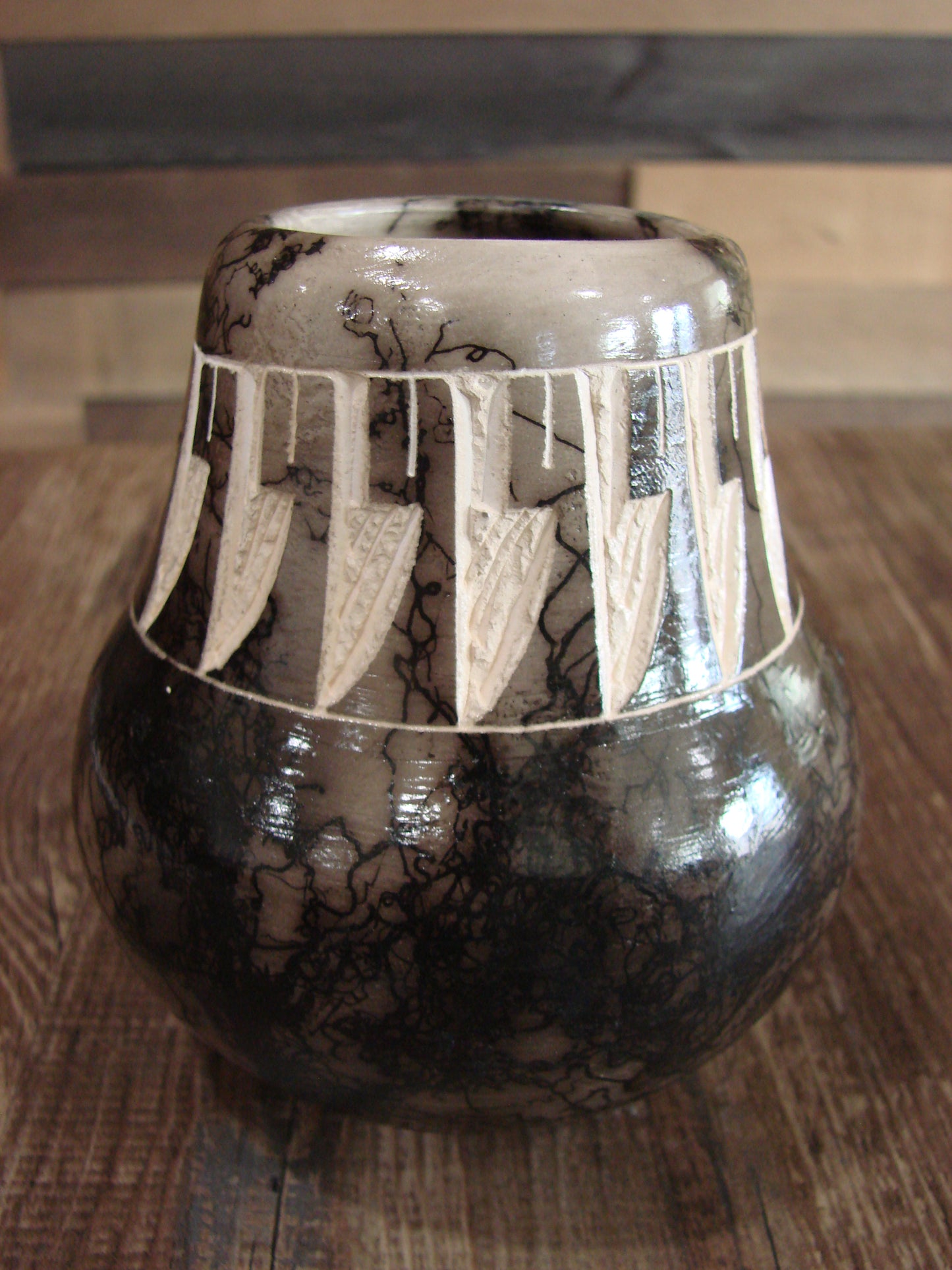 Small Native American Navajo Indian Horse Hair Pottery by Vail
