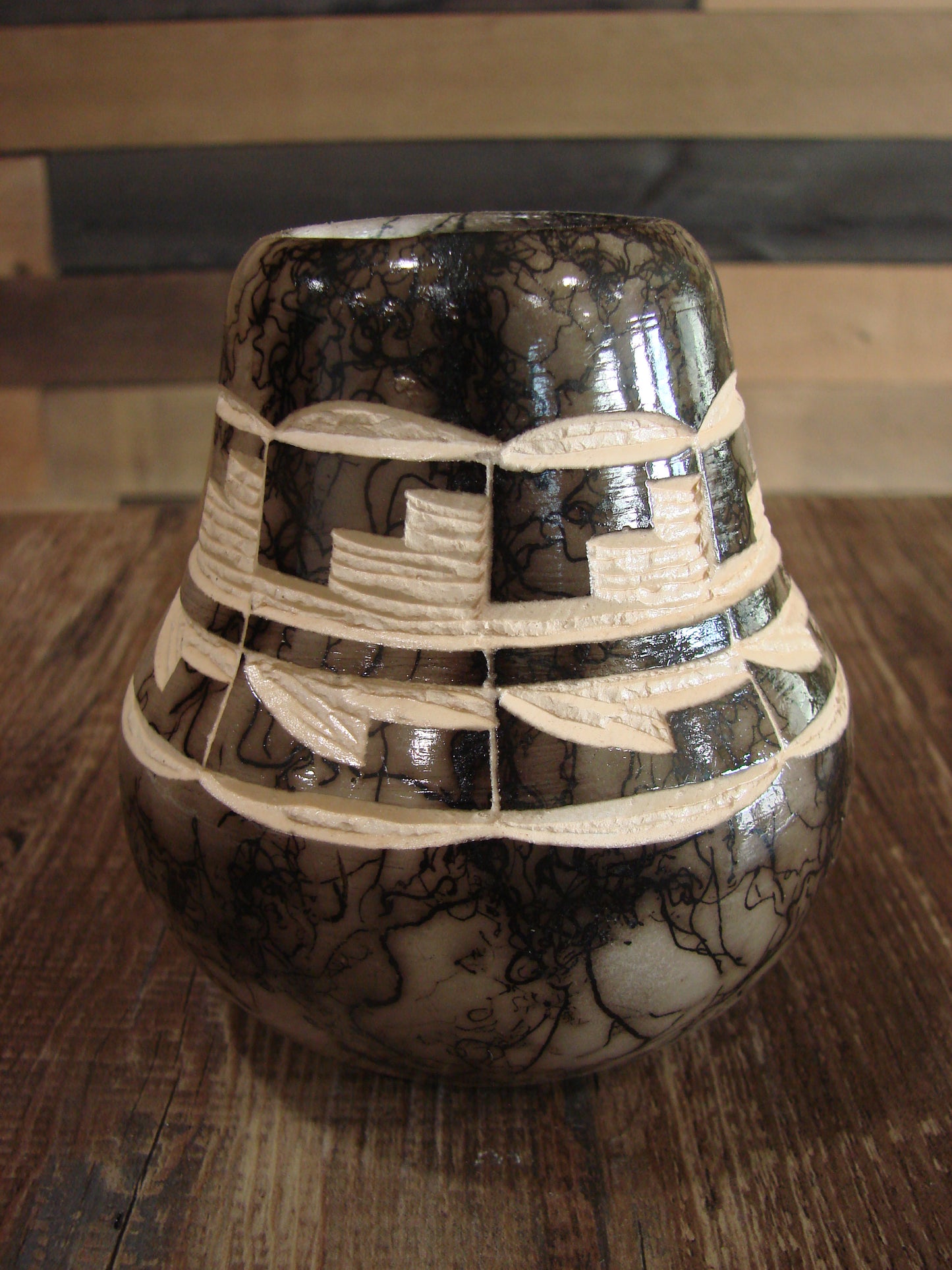 Small Native American Navajo Indian Horse Hair Pottery by Vail