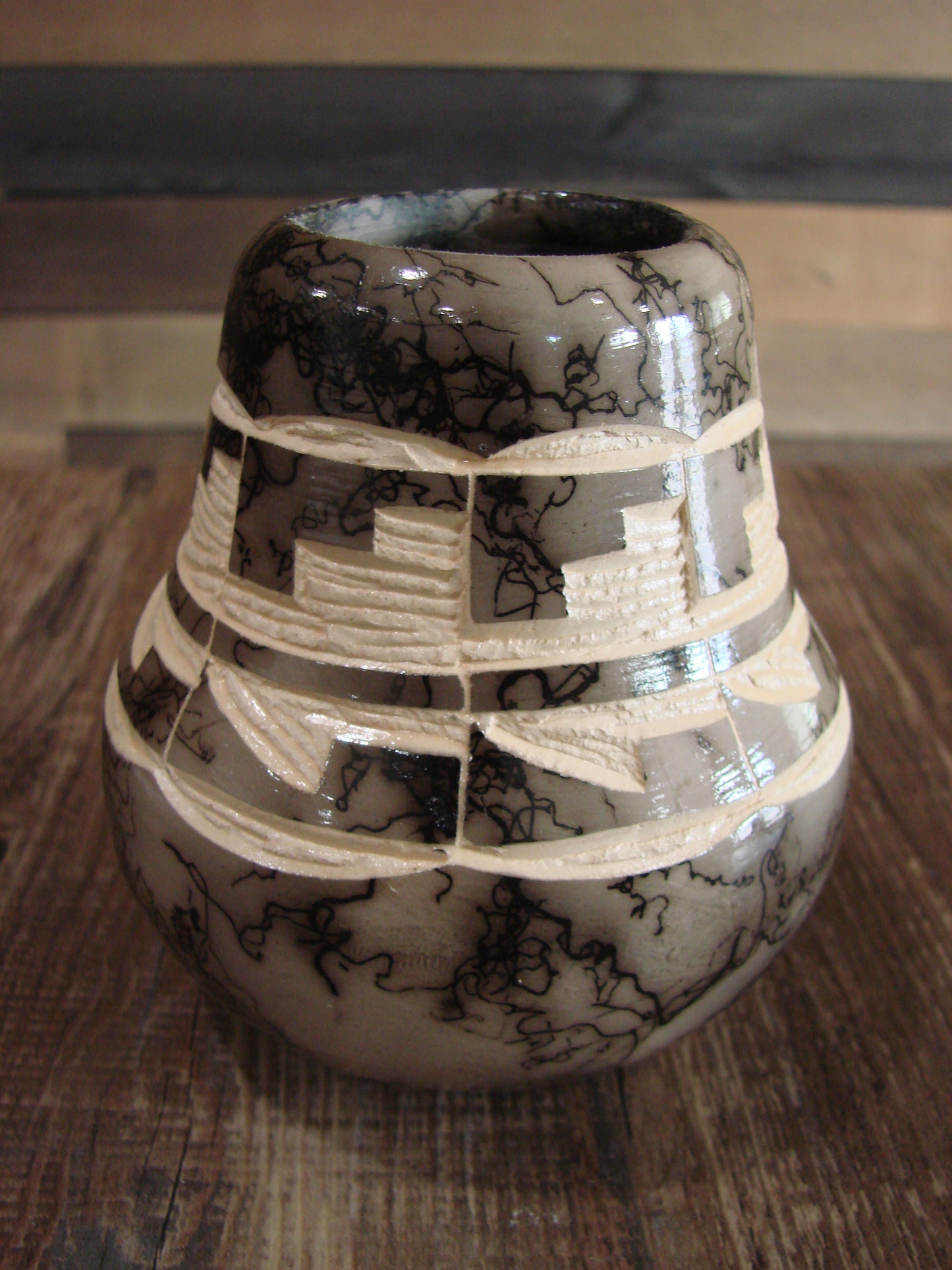 Small Native American Navajo Indian Horse Hair Pottery by Vail
