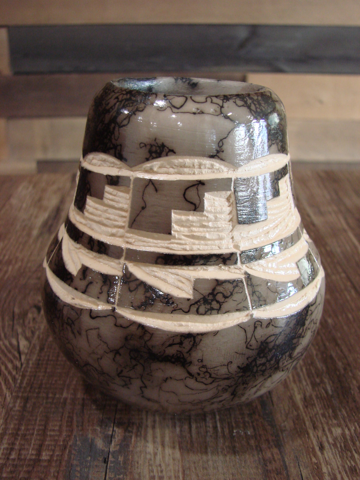 Small Native American Navajo Indian Horse Hair Pottery by Vail