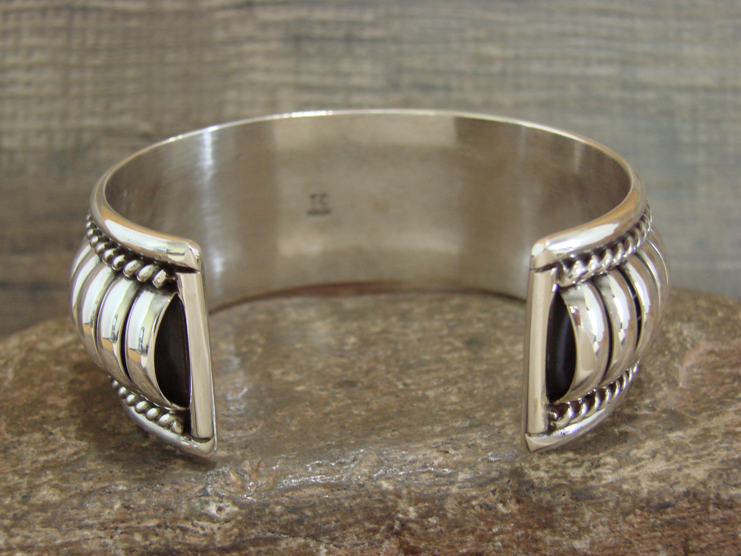 Native American Sterling Silver Ribbed Melon 1 " Cuff Bracelet by Thomas Charley