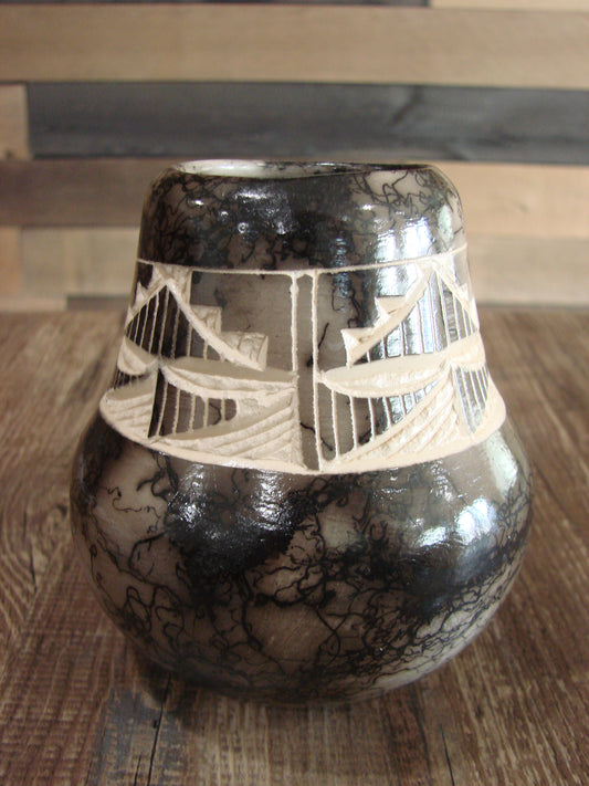 Small Native American Navajo Indian Horse Hair Pottery by Vail