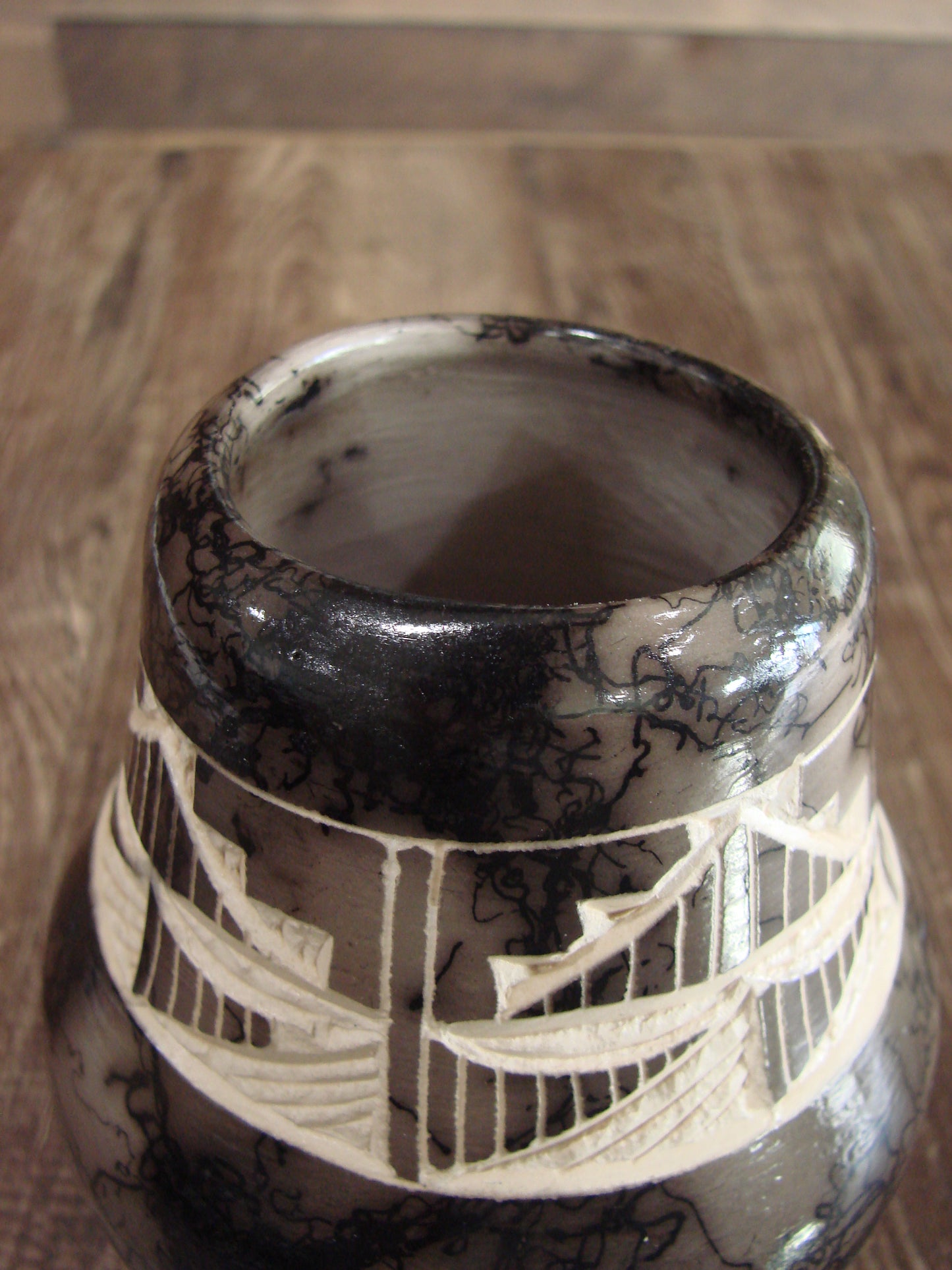 Small Native American Navajo Indian Horse Hair Pottery by Vail