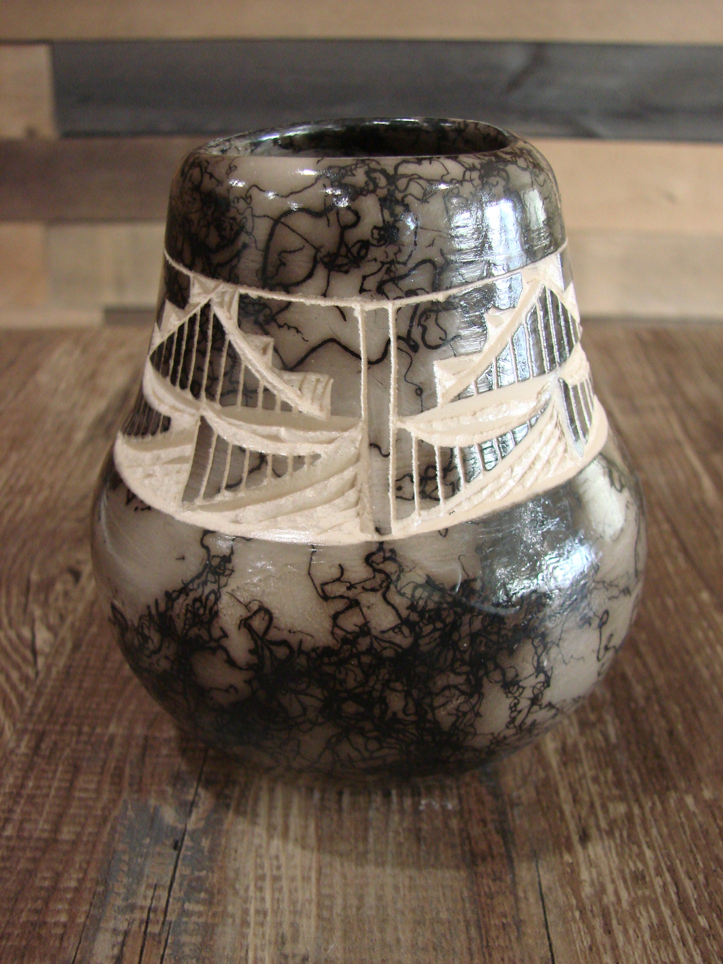 Small Native American Navajo Indian Horse Hair Pottery by Vail