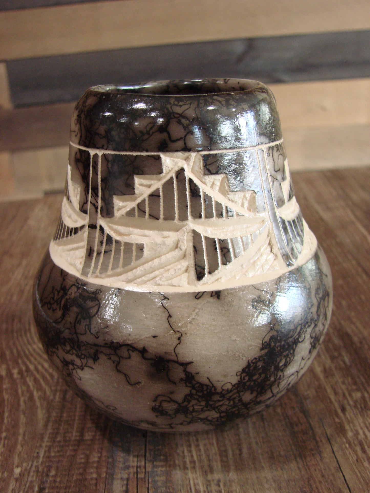 Small Native American Navajo Indian Horse Hair Pottery by Vail