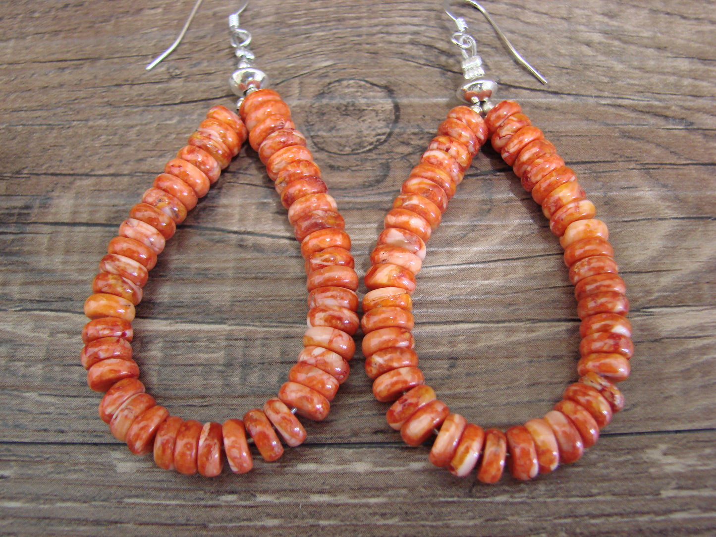 Native American Hand Strung Spiny Oyster Stone Dangle Earrings by Louise Joe