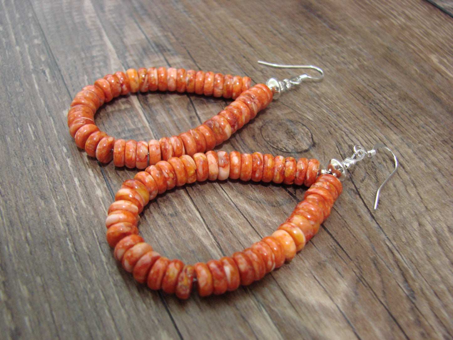 Native American Hand Strung Spiny Oyster Stone Dangle Earrings by Louise Joe