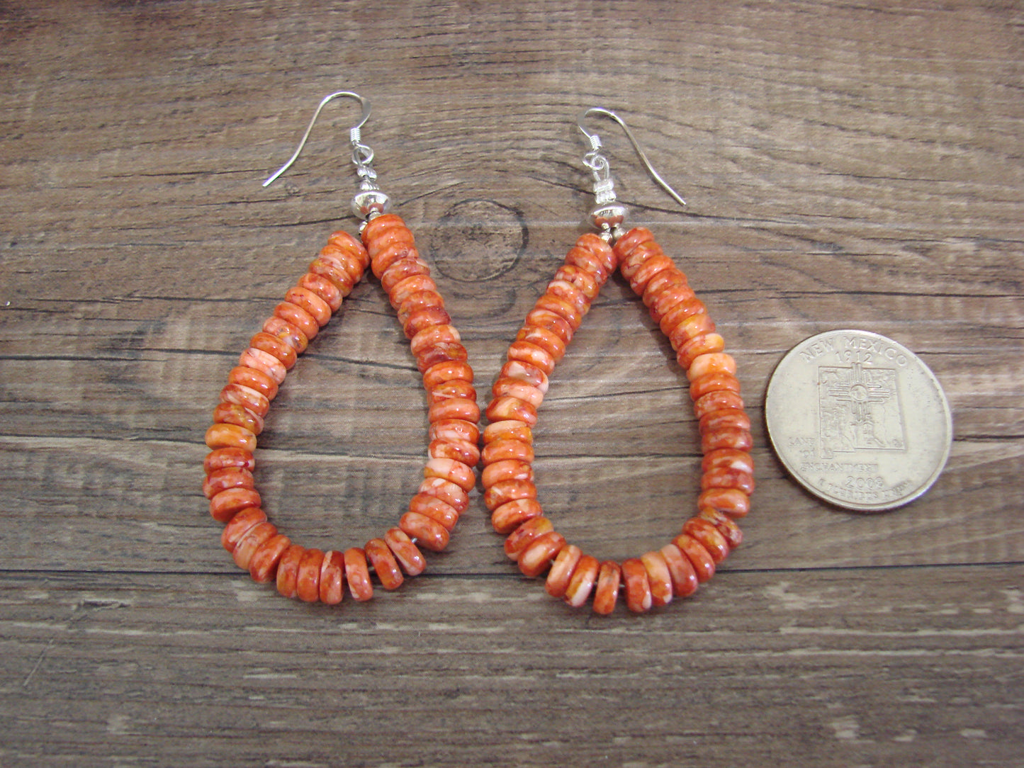 Native American Hand Strung Spiny Oyster Stone Dangle Earrings by Louise Joe