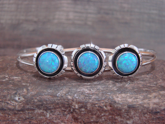 Native American Sterling Silver 3 Stone Blue Opal Bracelet by Amos Begay