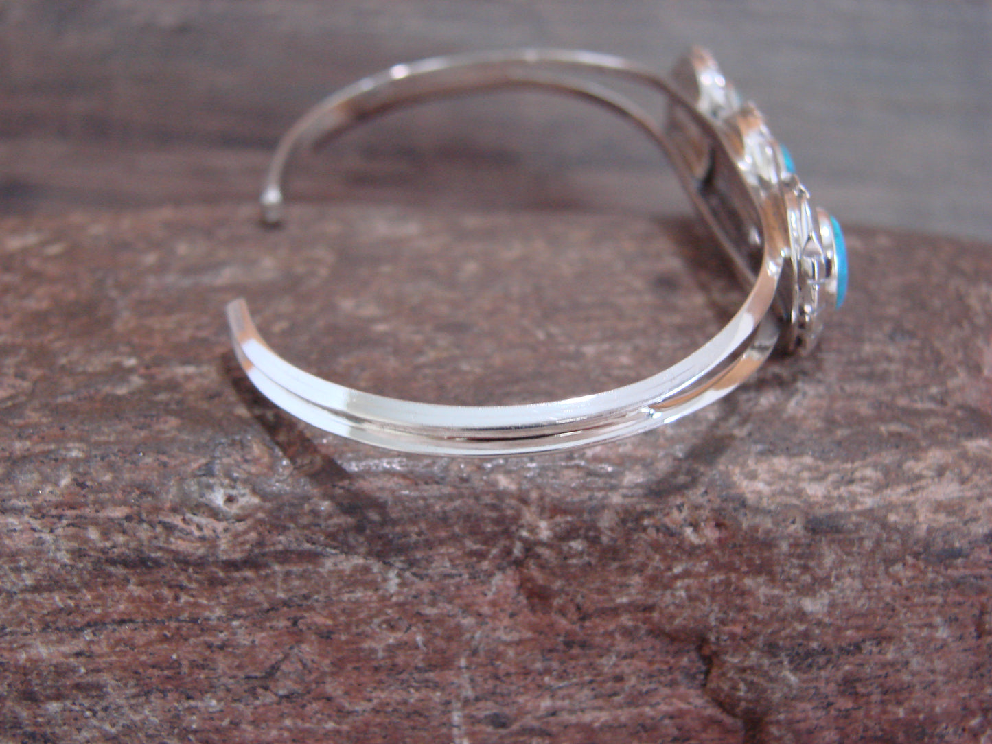 Native American Sterling Silver 3 Stone Blue Opal Bracelet by Amos Begay