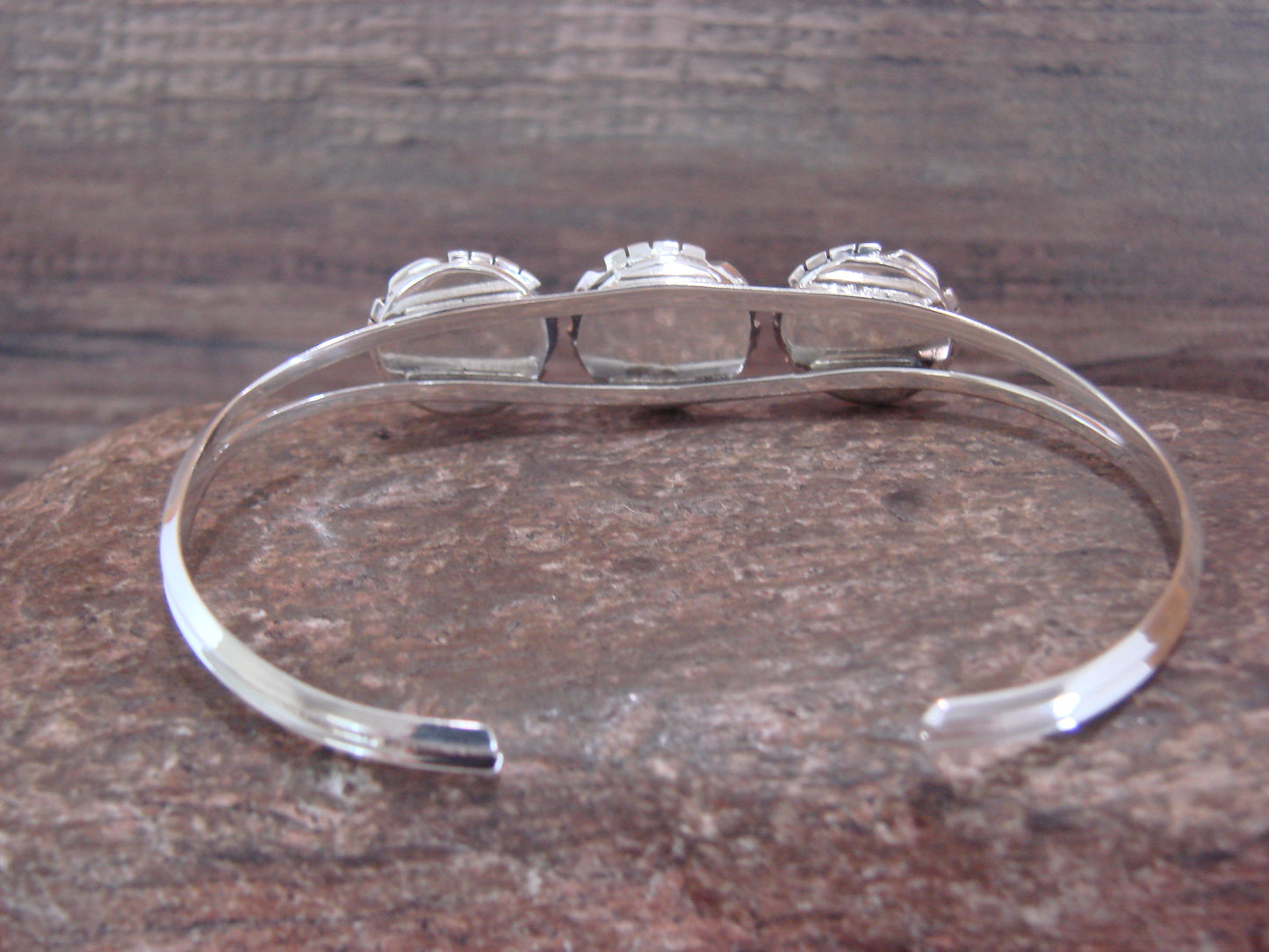 Native American Sterling Silver 3 Stone Blue Opal Bracelet by Amos Begay