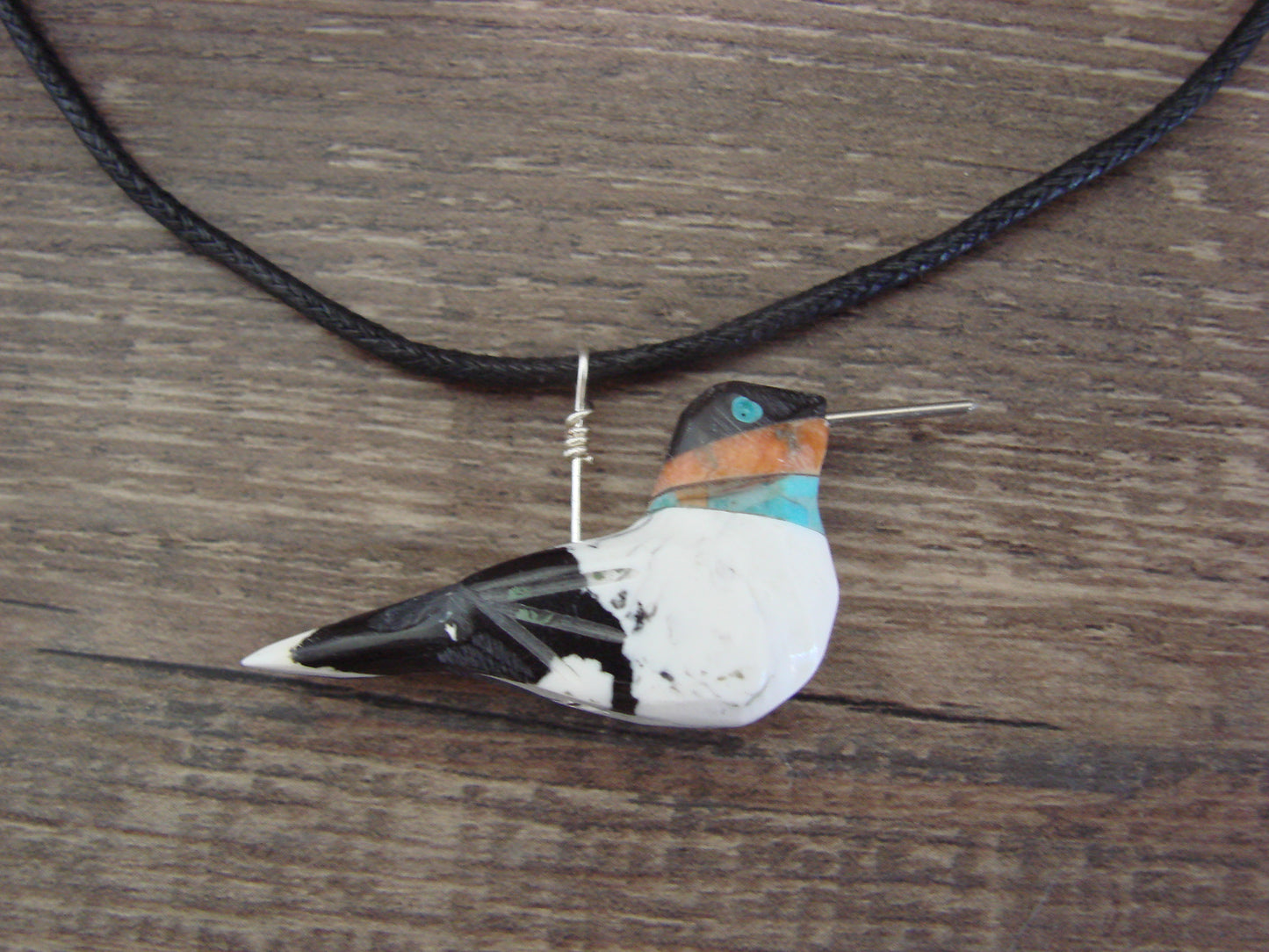 Hand Carved White Buffalo Turquoise Hummingbird Fetish Necklace - Mitchell
