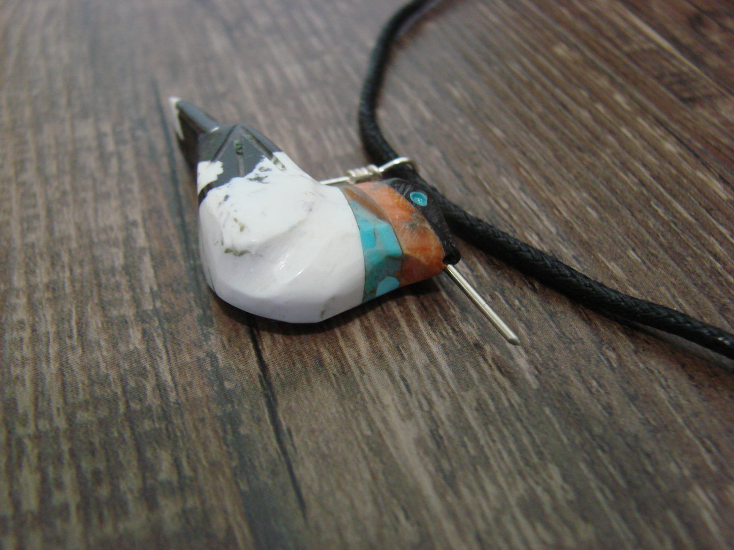 Hand Carved White Buffalo Turquoise Hummingbird Fetish Necklace - Mitchell