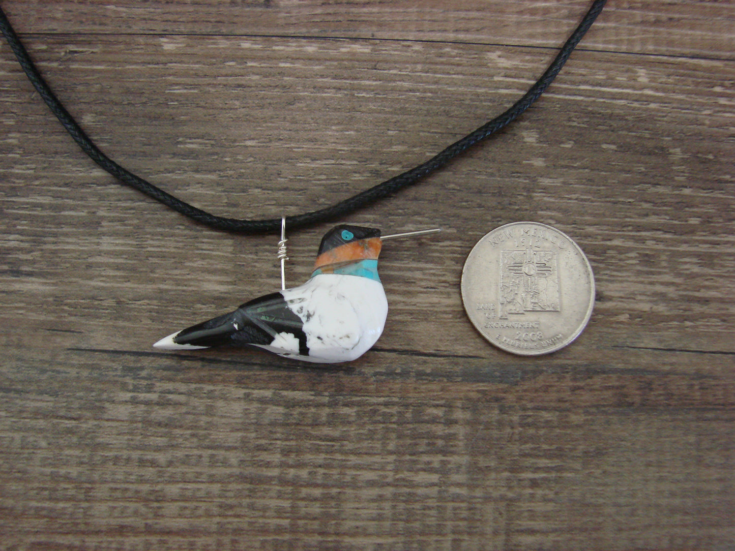 Hand Carved White Buffalo Turquoise Hummingbird Fetish Necklace - Mitchell