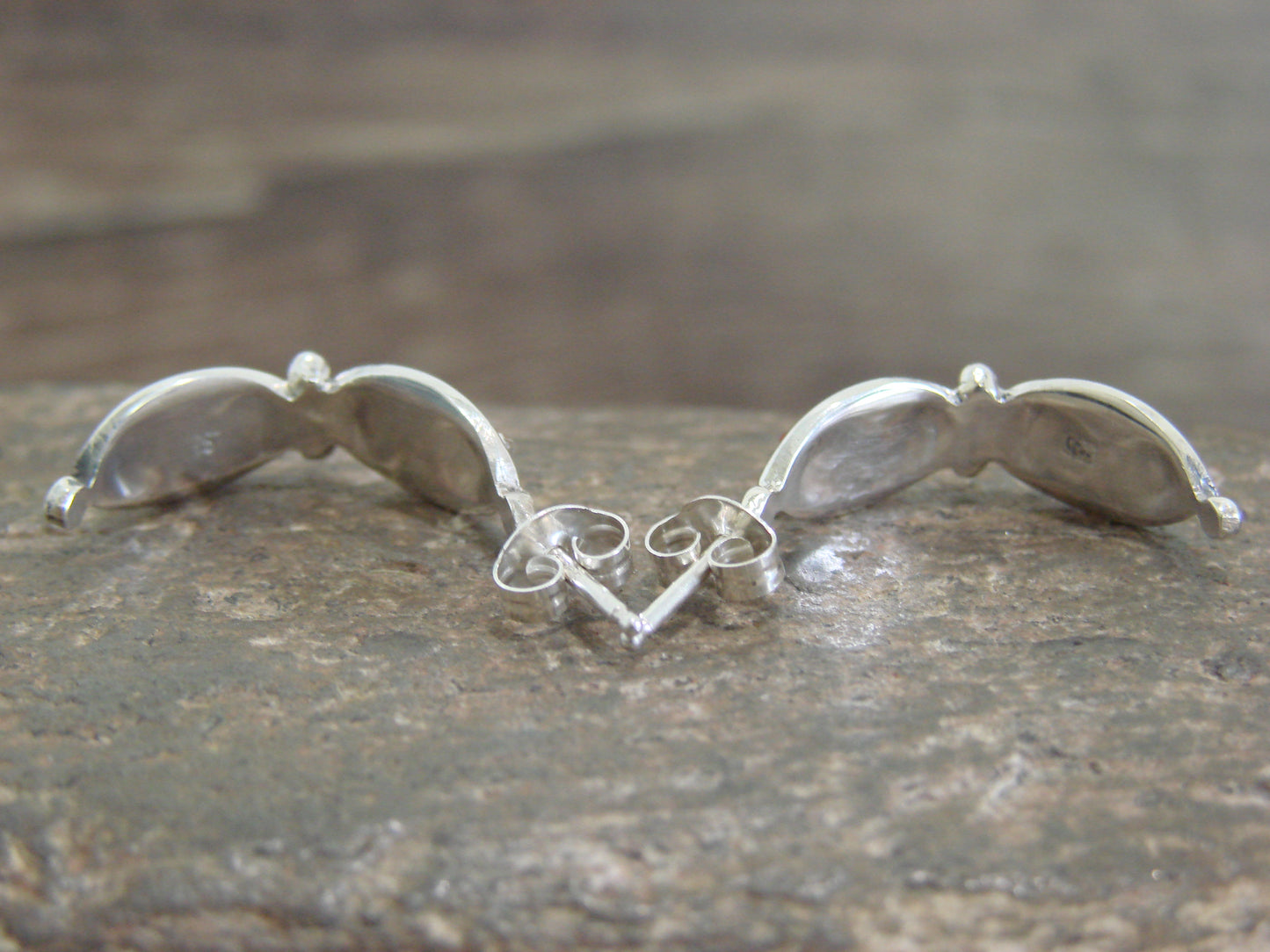 Native American Sterling Silver & Coral Needle Point Half Hoop Earrings by Othole