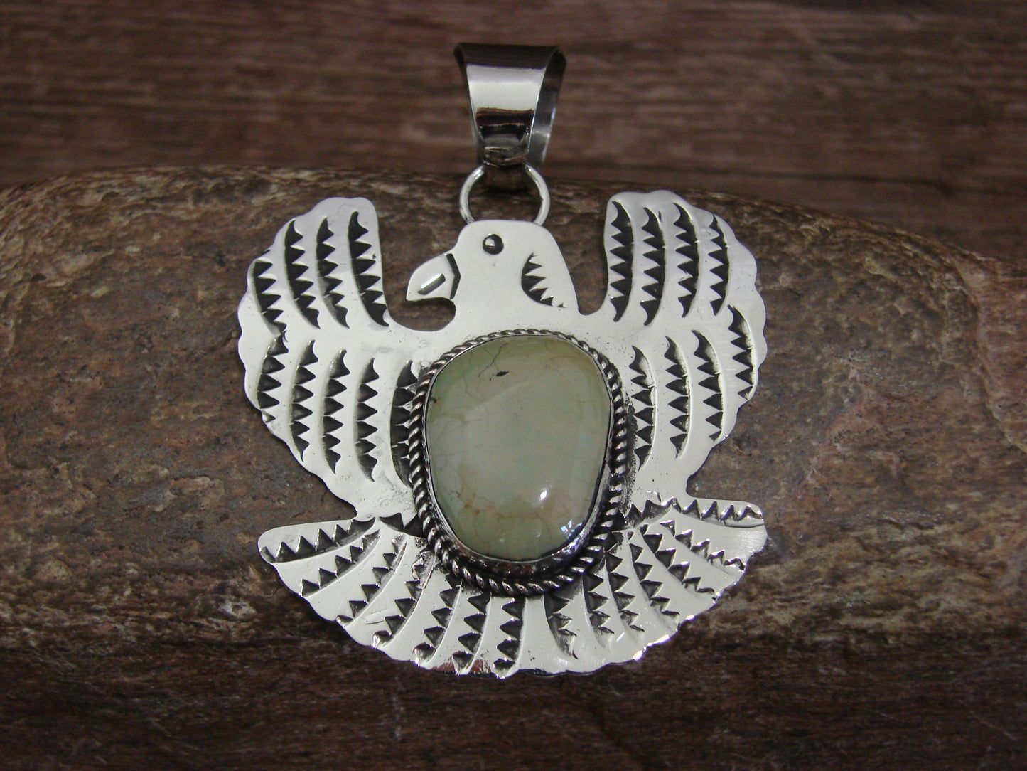Native American Nickel Silver & Turquoise Eagle Pendant - Cleveland