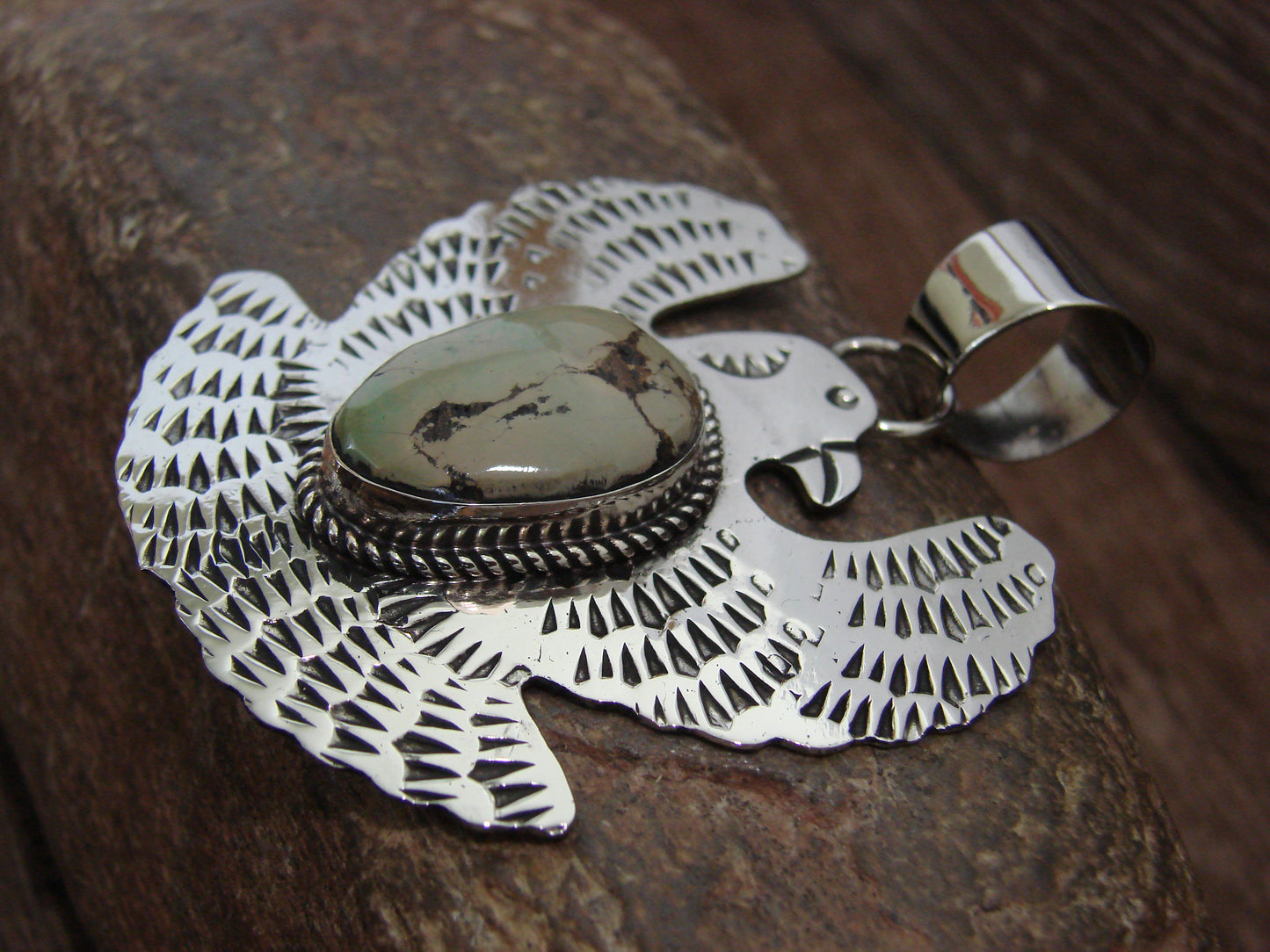 Native American Nickel Silver & Turquoise Eagle Pendant - Cleveland