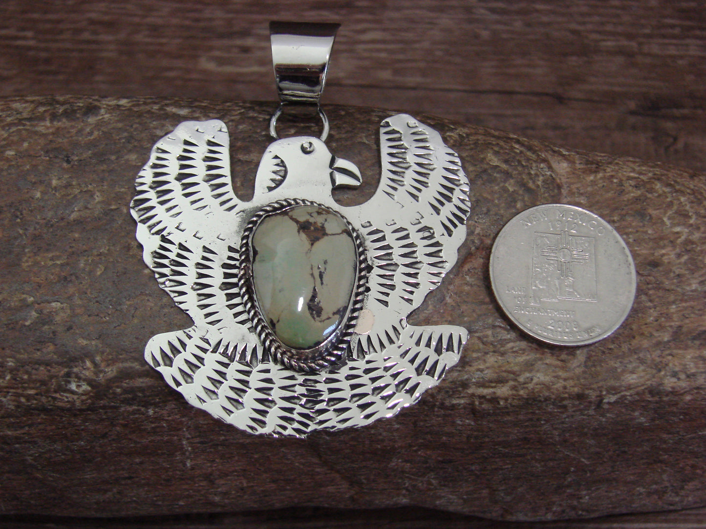 Native American Nickel Silver & Turquoise Eagle Pendant - Cleveland