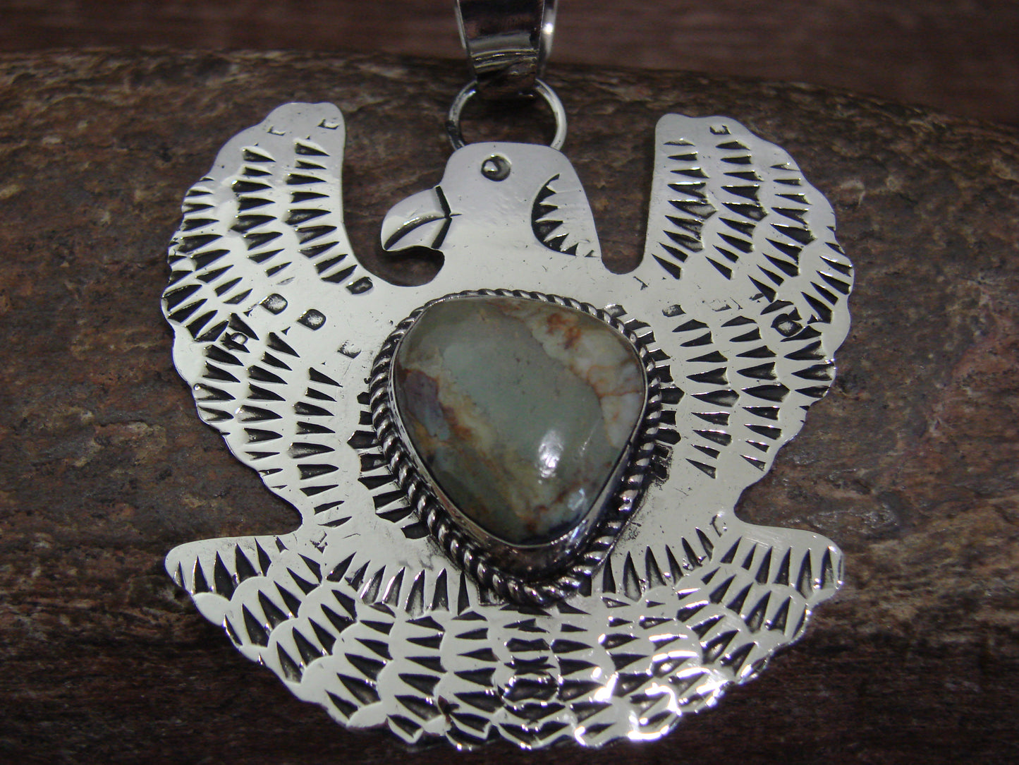 Native American Nickel Silver & Turquoise Eagle Pendant - Cleveland