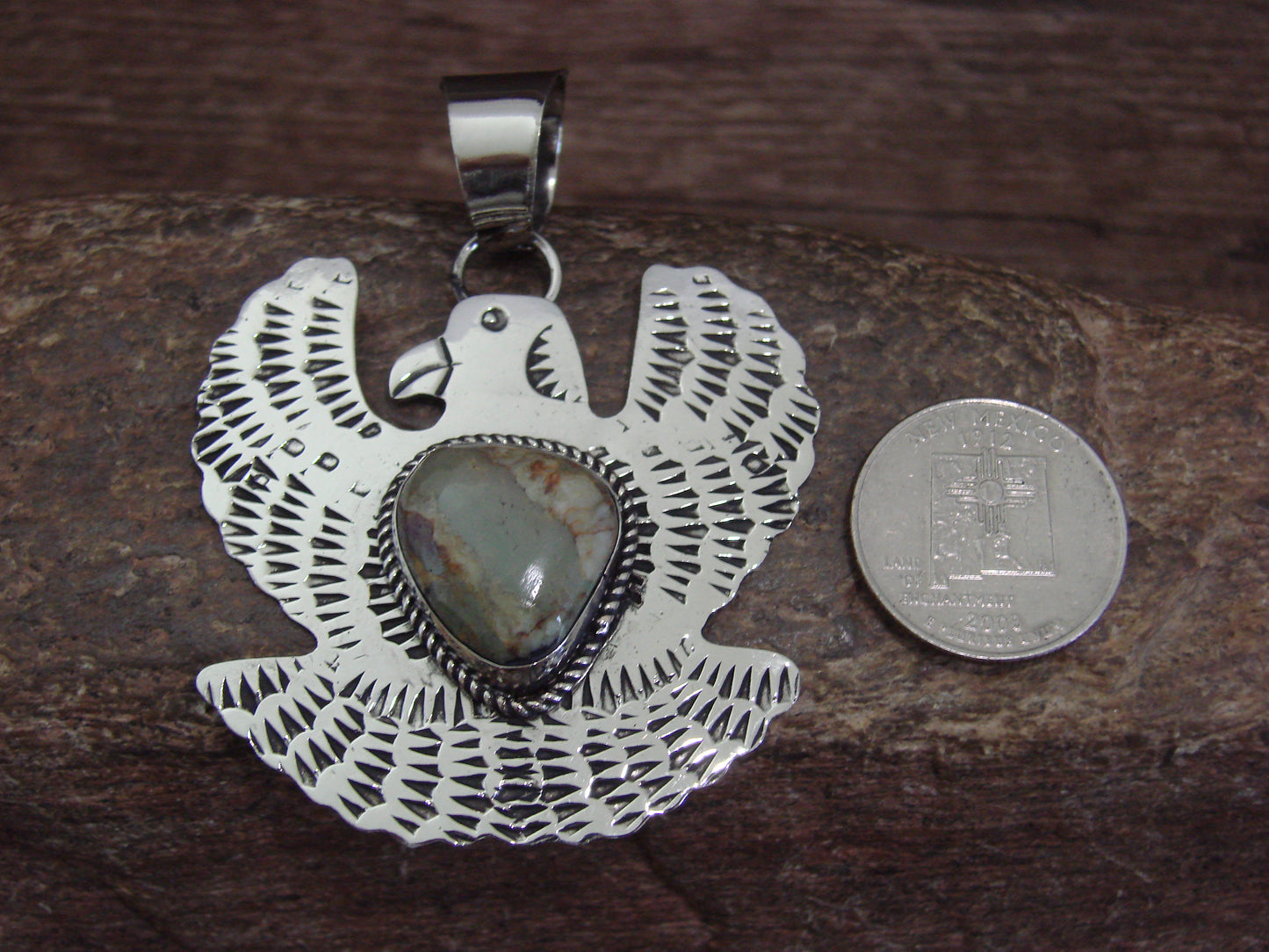 Native American Nickel Silver & Turquoise Eagle Pendant - Cleveland