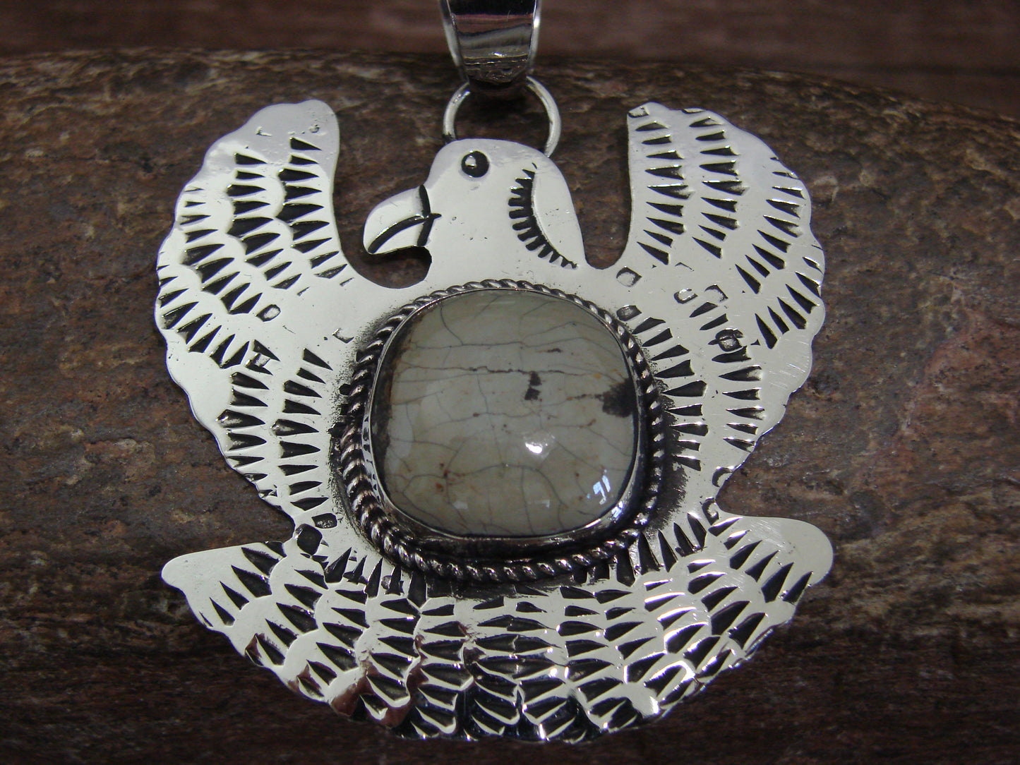 Native American Nickel Silver & Turquoise Eagle Pendant - Cleveland