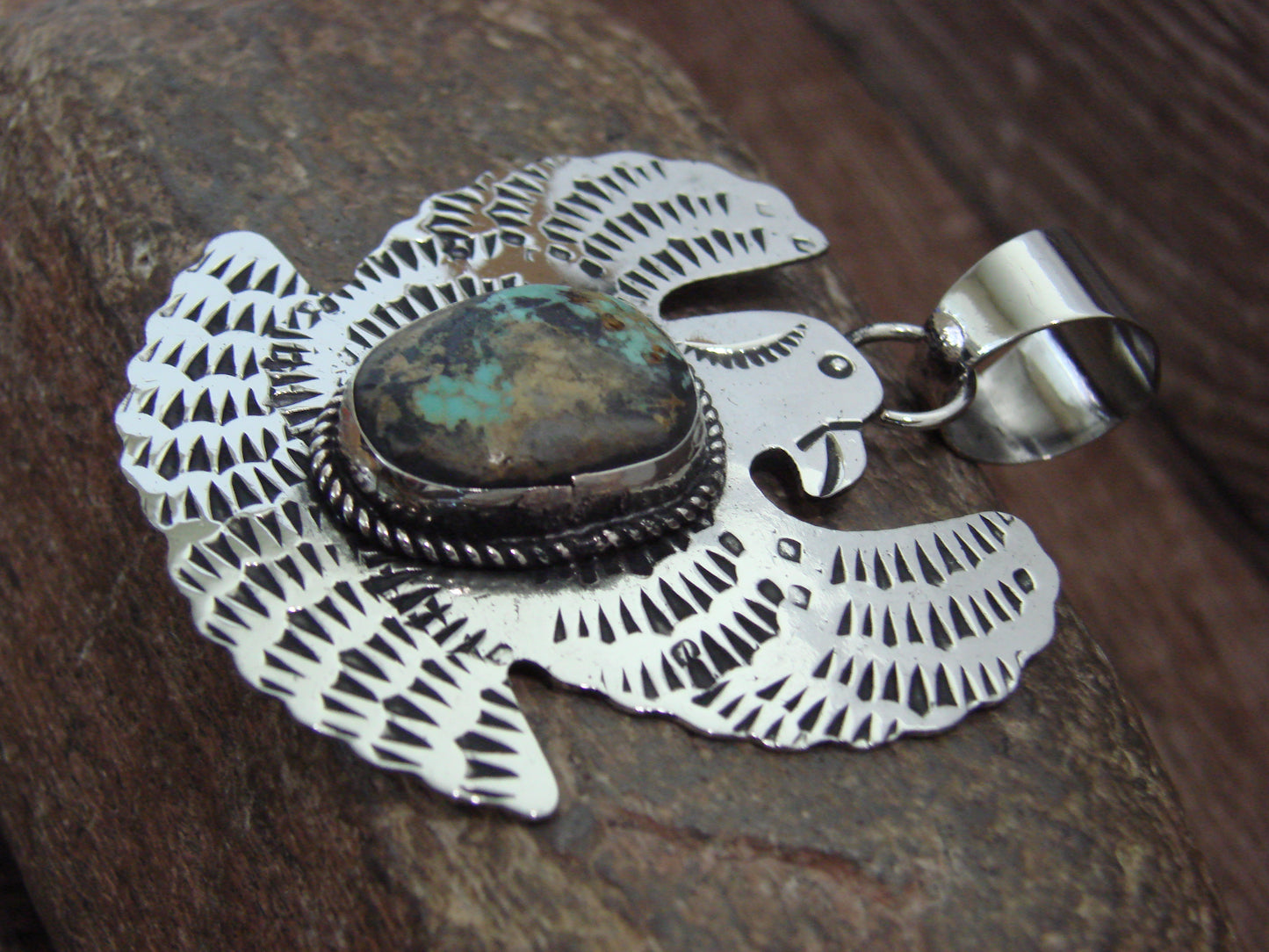 Native American Nickel Silver & Turquoise Eagle Pendant - Cleveland
