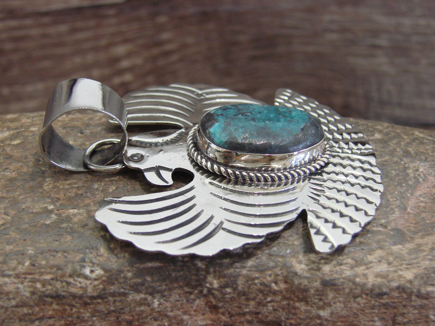 Native American Nickel Silver & Turquoise Eagle Pendant - Cleveland