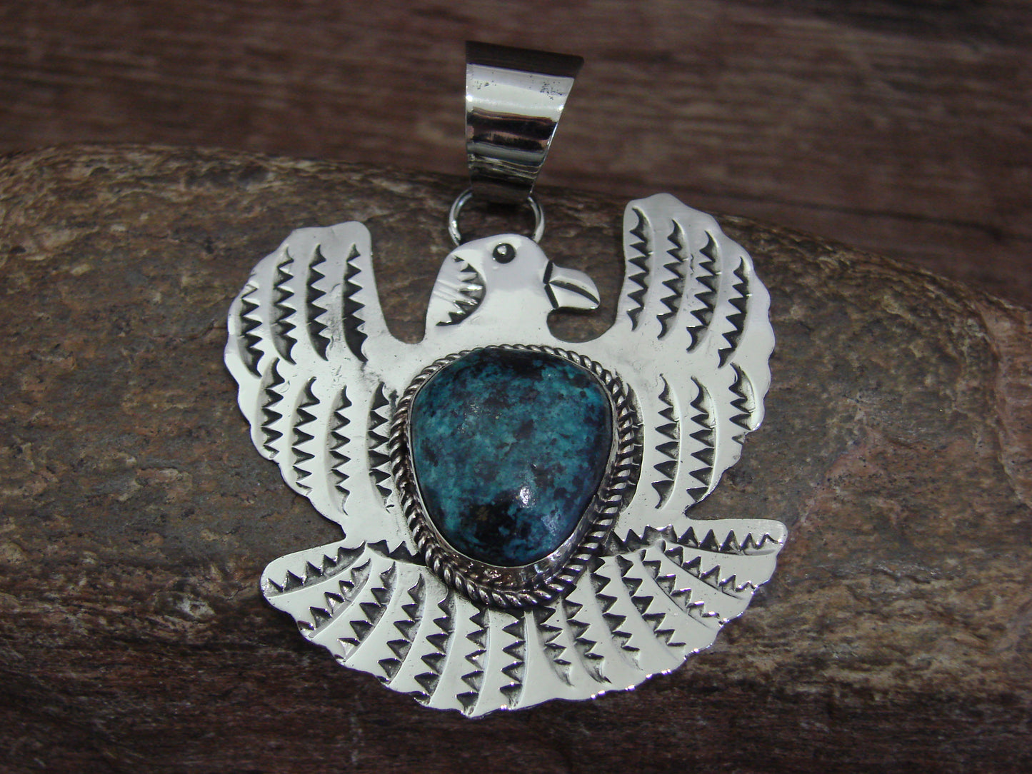 Native American Nickel Silver & Turquoise Eagle Pendant - Cleveland