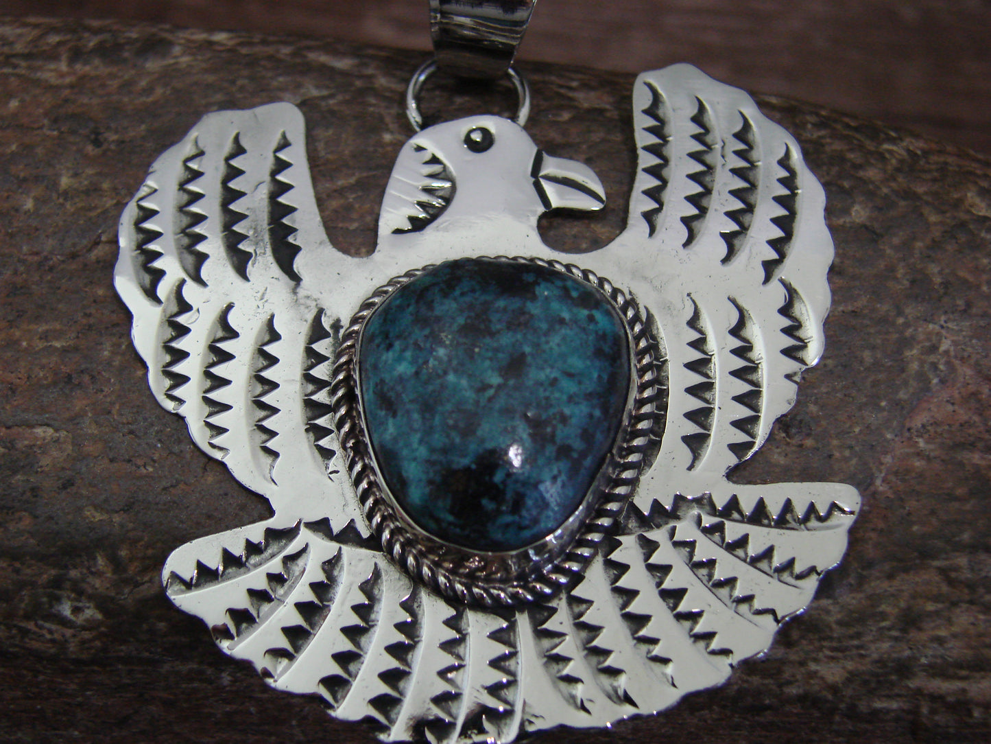 Native American Nickel Silver & Turquoise Eagle Pendant - Cleveland
