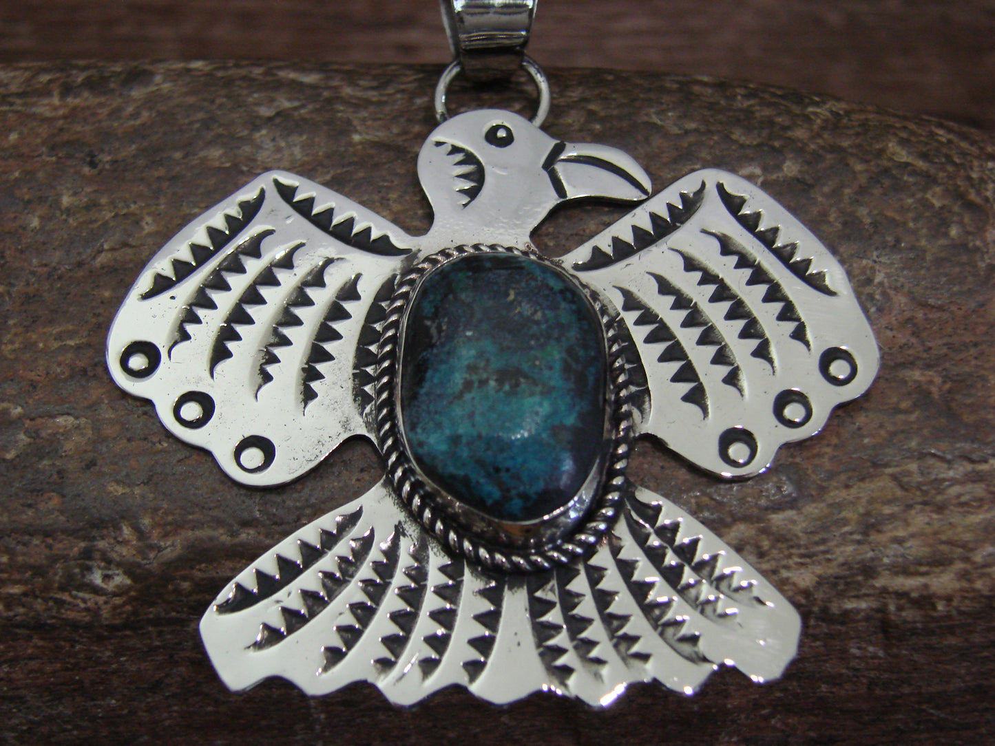Native American Nickel Silver & Turquoise Thunderbird Pendant - Cleveland
