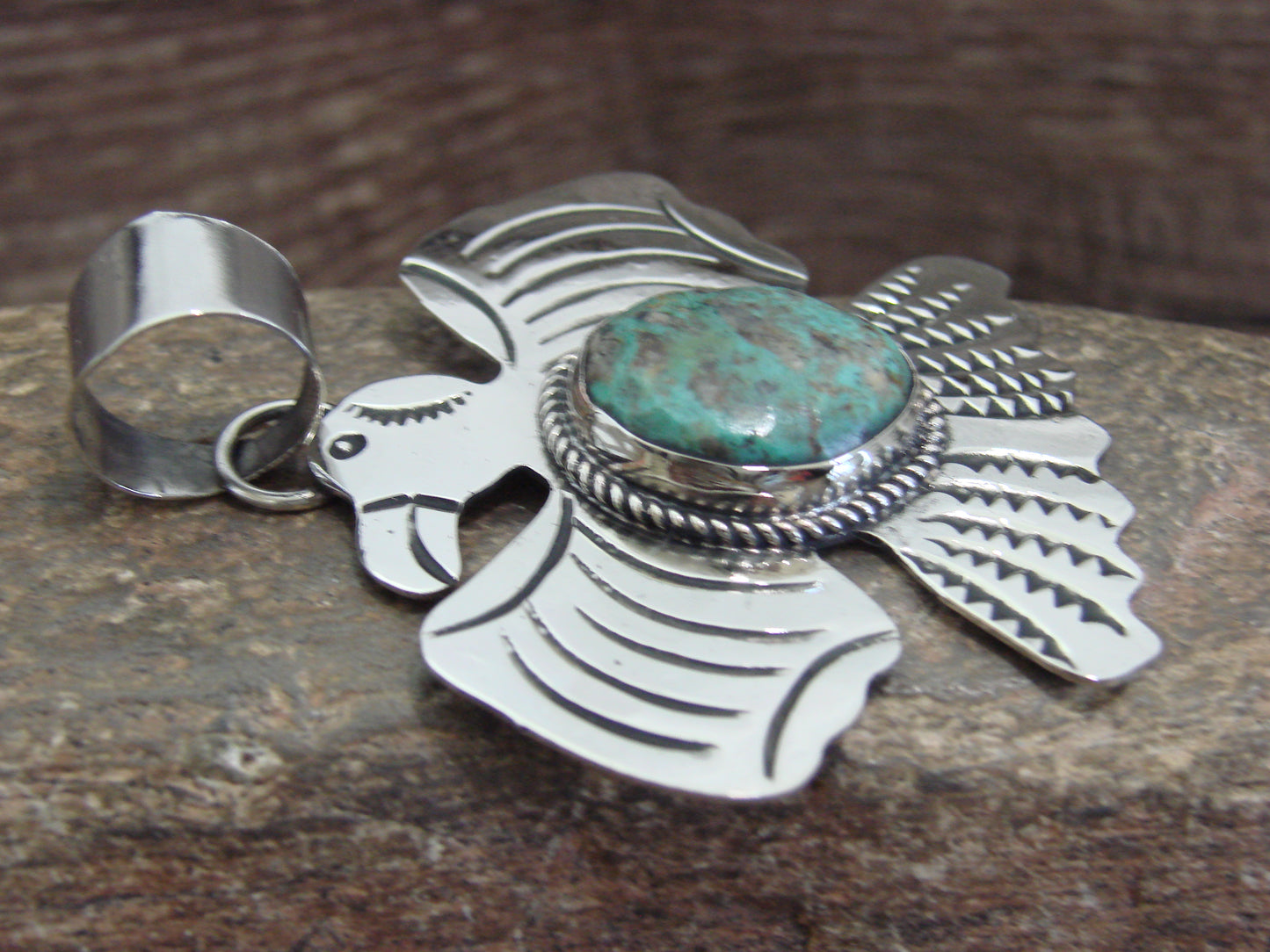 Native American Nickel Silver & Turquoise Thunderbird Pendant - Cleveland