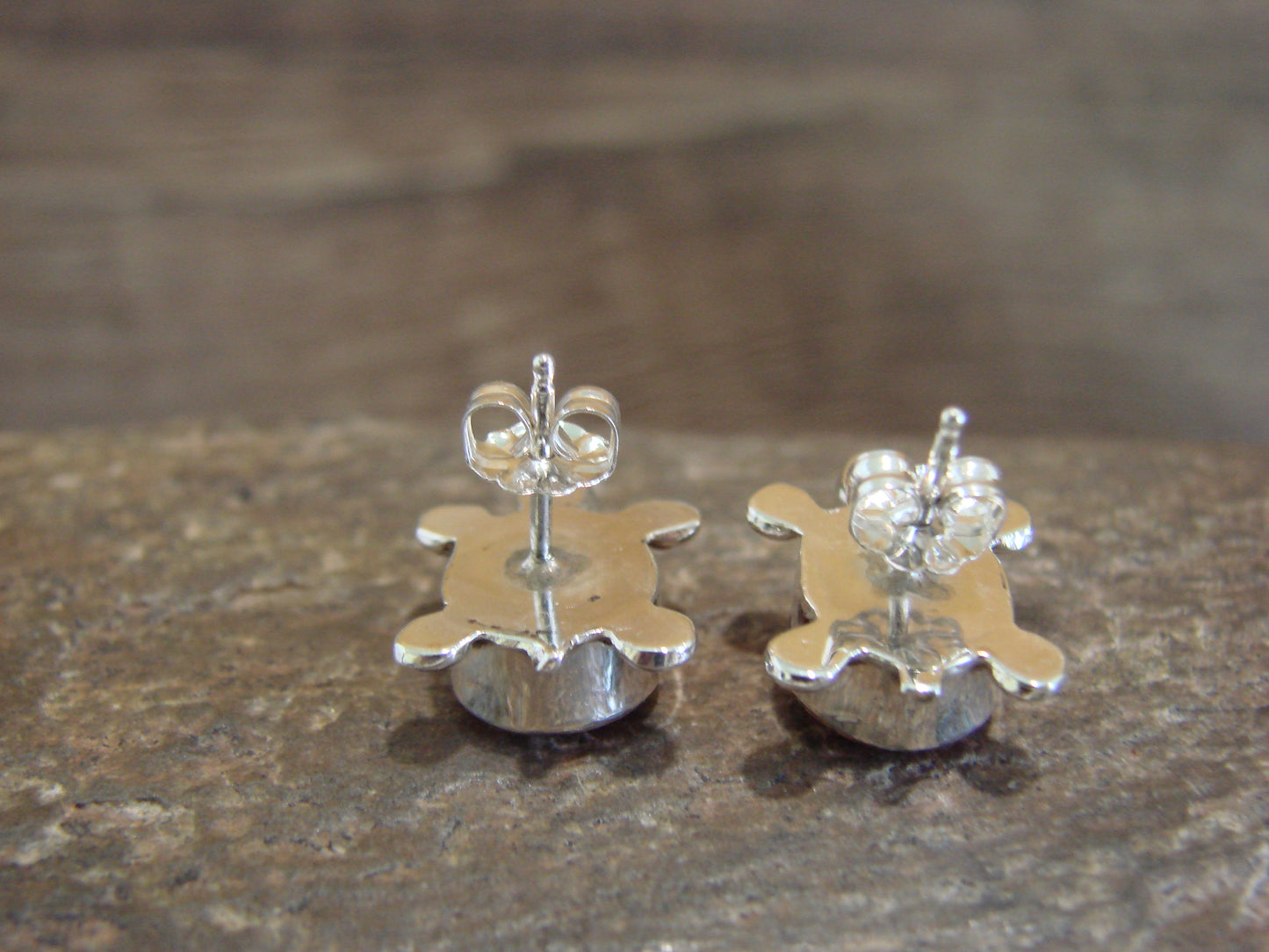 Native American Sterling Silver Spiny Oyster Turtle Inlay Post Earrings by Peynetsa