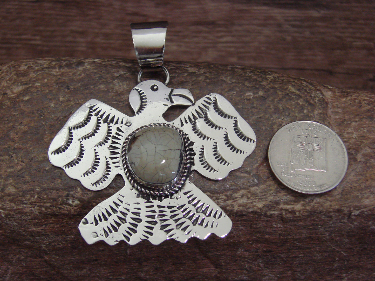 Native American Nickel Silver & Turquoise Thunderbird Pendant - Cleveland