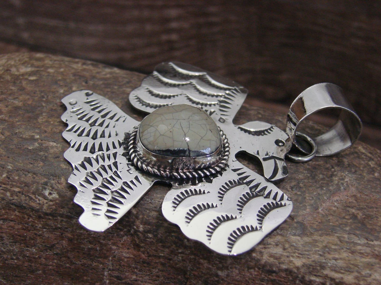 Native American Nickel Silver & Turquoise Thunderbird Pendant - Cleveland