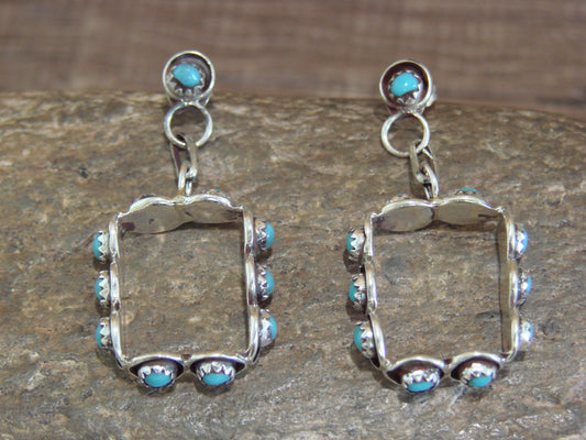 Native American Indian Sterling Silver & Turquoise Post Dangle Earrings - Lonasee