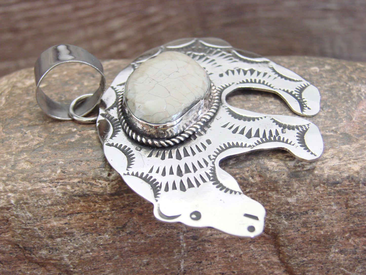 Native American Nickel Silver & Turquoise Bear Pendant - Cleveland