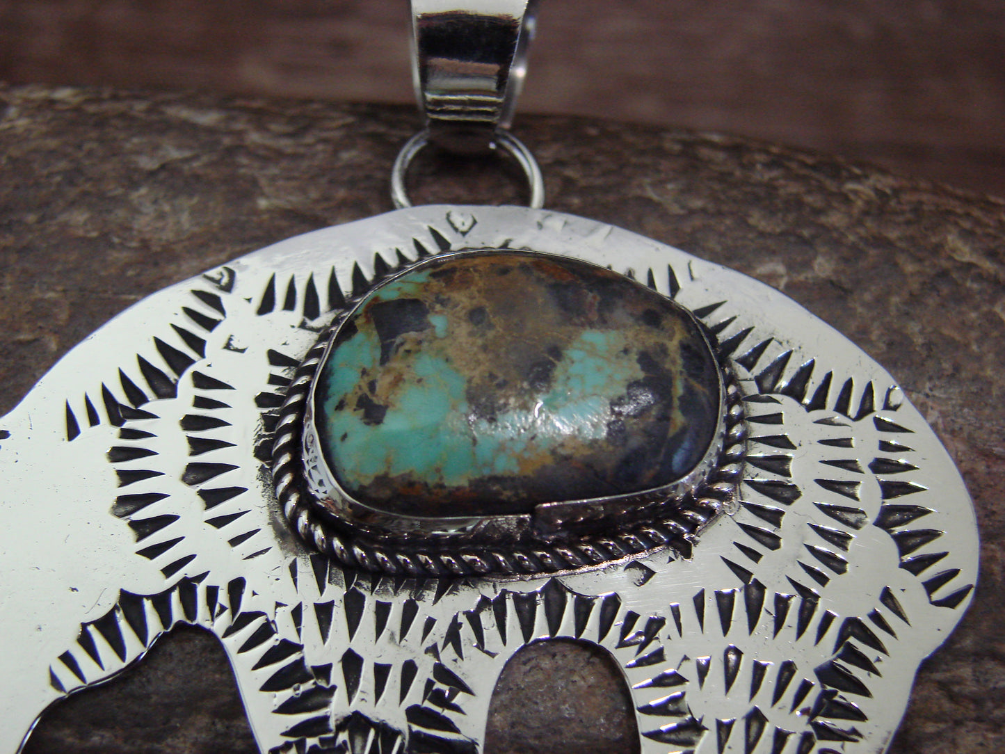 Native American Nickel Silver & Turquoise Bear Pendant - Cleveland