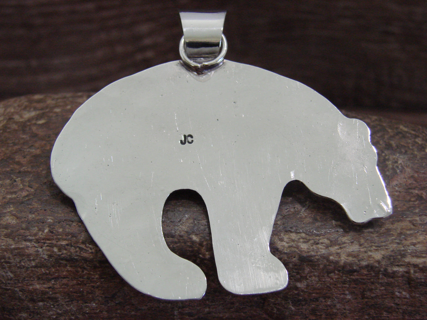 Native American Nickel Silver & Turquoise Bear Pendant - Cleveland