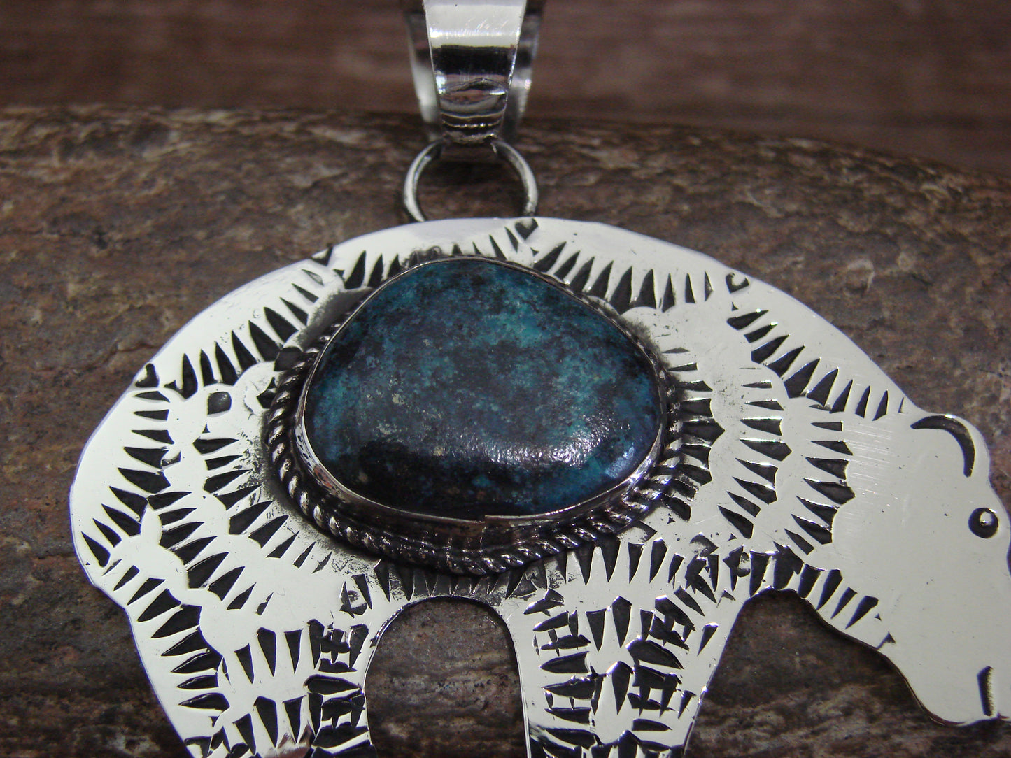 Native American Nickel Silver & Turquoise Bear Pendant - Cleveland