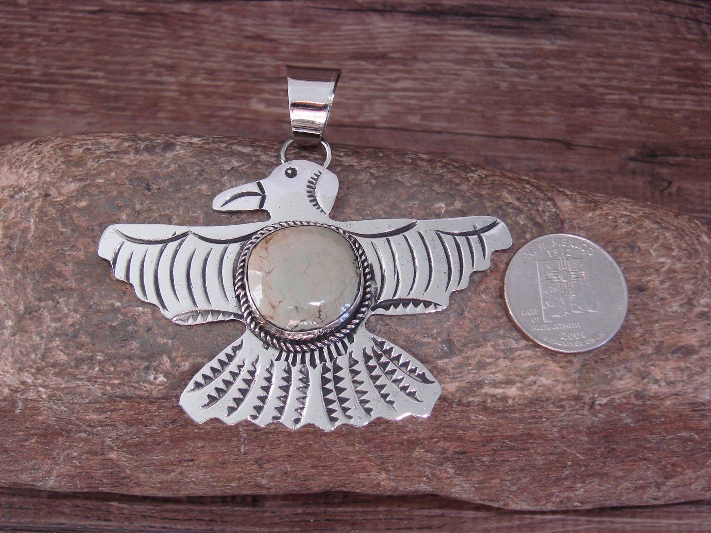 Native American Nickel Silver & Turquoise Eagle Pendant - Cleveland