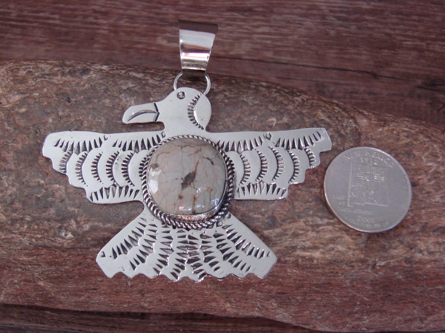 Native American Nickel Silver & Turquoise Eagle Pendant - Cleveland