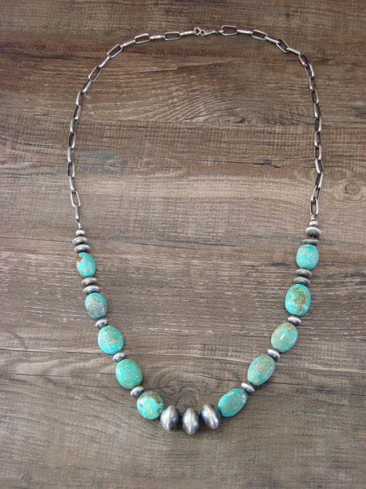Native American Sterling Silver Turquoise & Navajo Pearl 28" Necklace by John